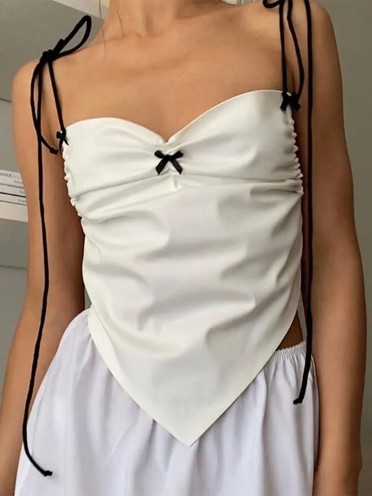 

Женский укороченный топ с бантом SISHION, весенний облегающий плиссированный топ с V-образным вырезом и открытой спиной, модель VD3642 Y2K, 2023