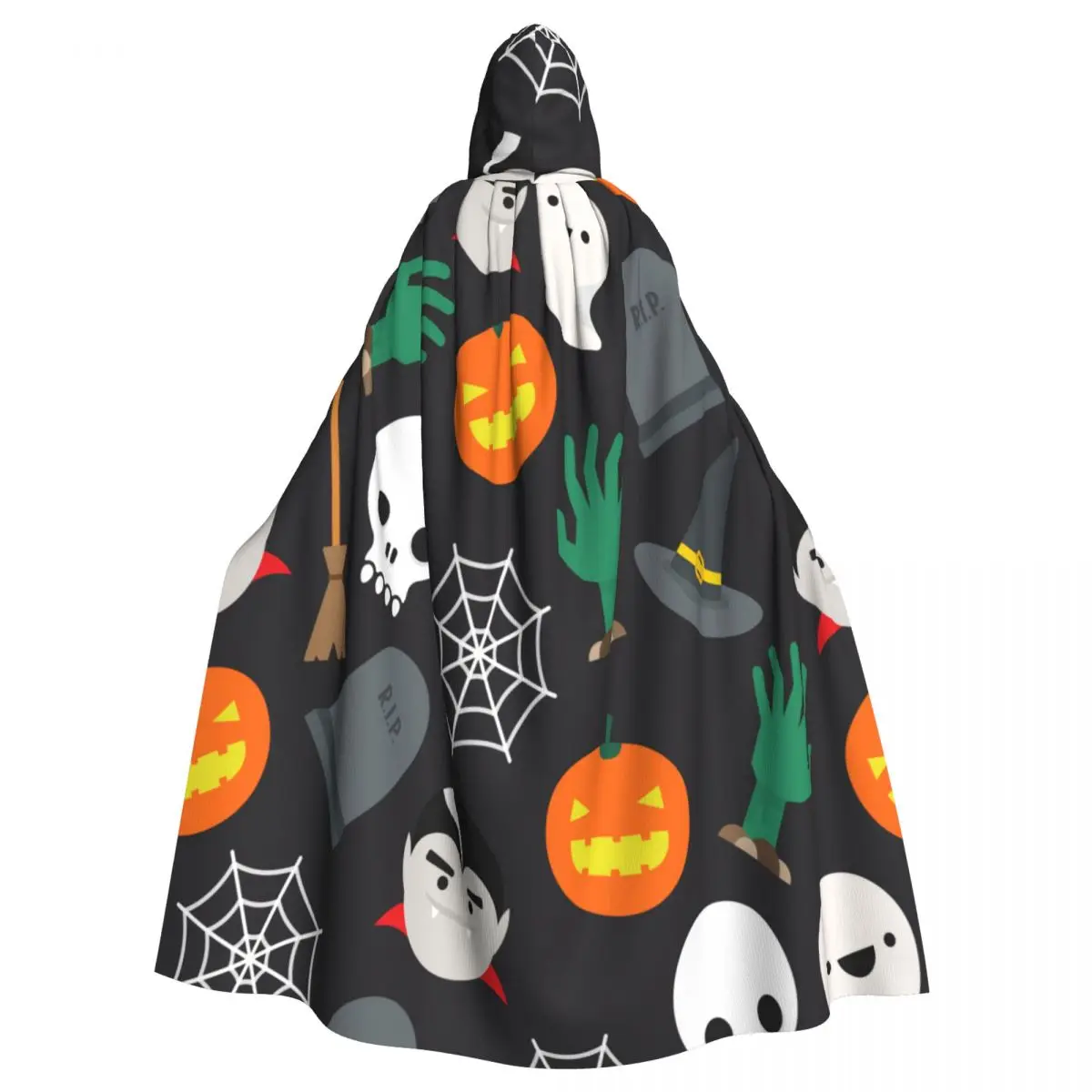 

Long Cape Cloak Funny Halloween Pattern Hooded Cloak Coat Autumn Hoodies