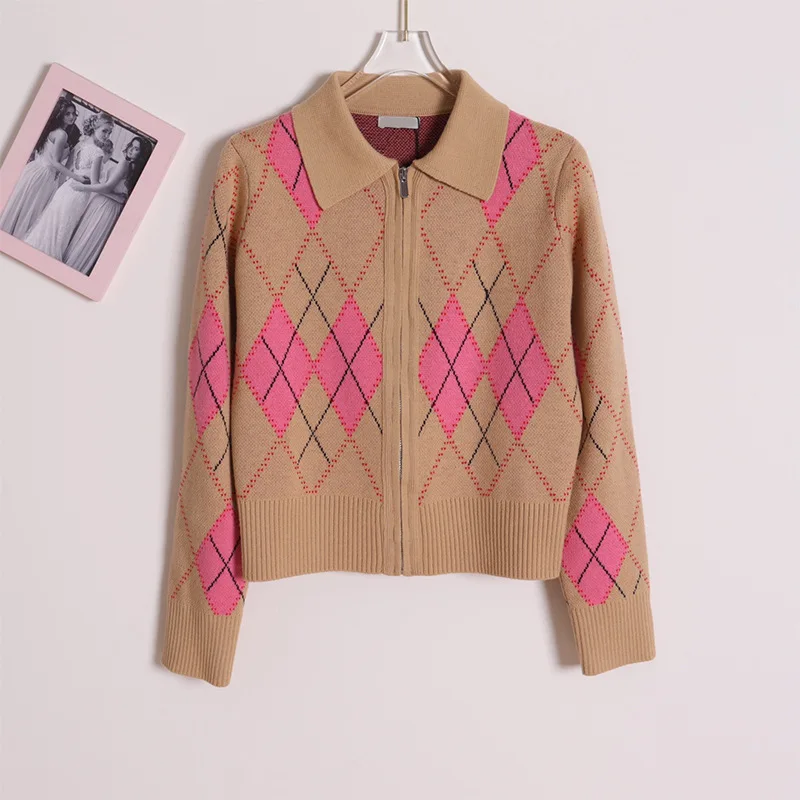 

New in Fashion Winter Clothes Women Knitwears Korean Fashion Long Sleeve Knit Blend Coat y2k Tops Zipper Collar Sweater Cardigan