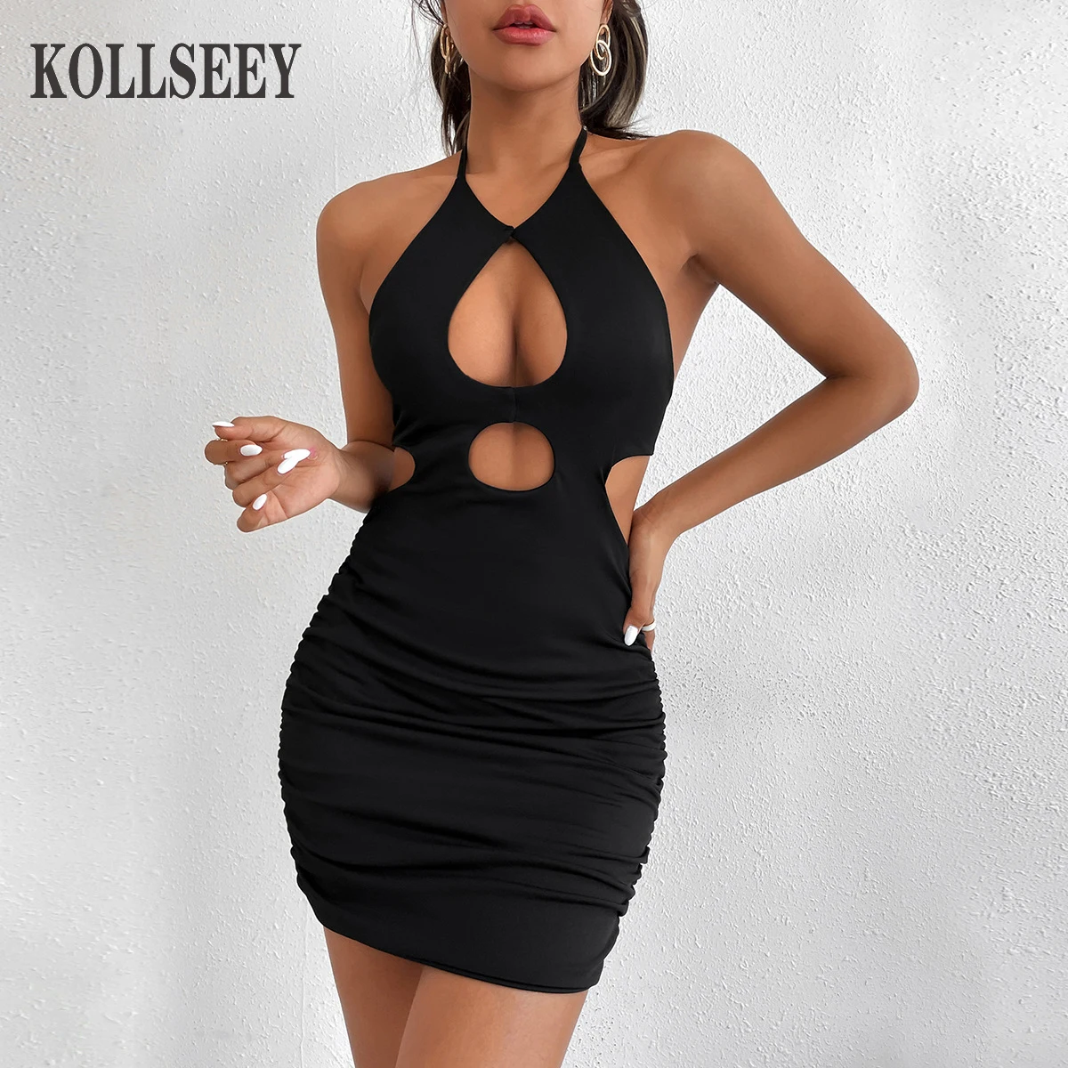 Enlarge KOLLSEEY Brand Summer Spaghetti Strap Split V-neck Clothing Woman Vestido Sexy Tight Elegant Prom Party Bodycon Midi Dress