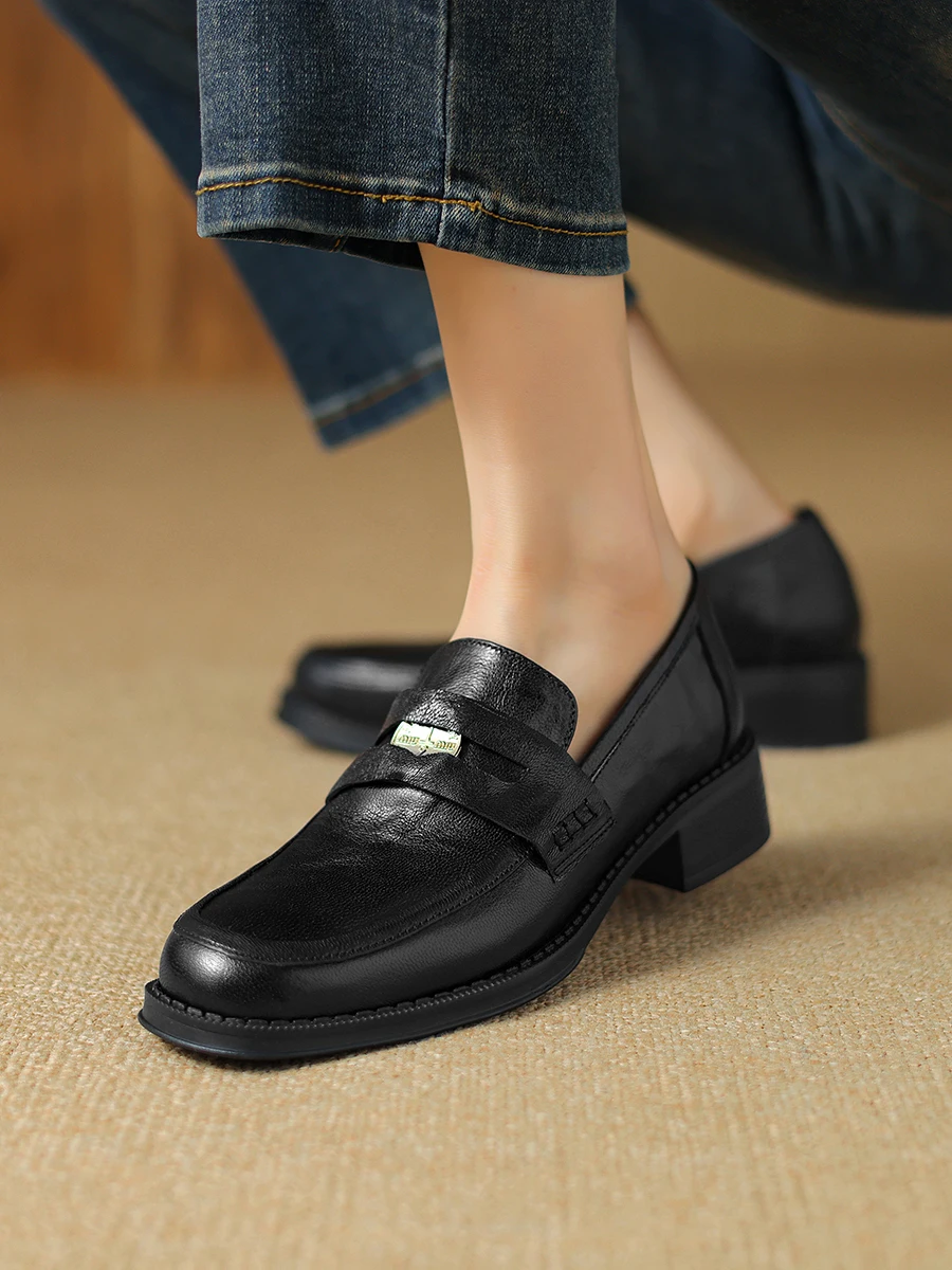 Женские лоферы из натуральной овечьей кожи классические туфли с металлическим