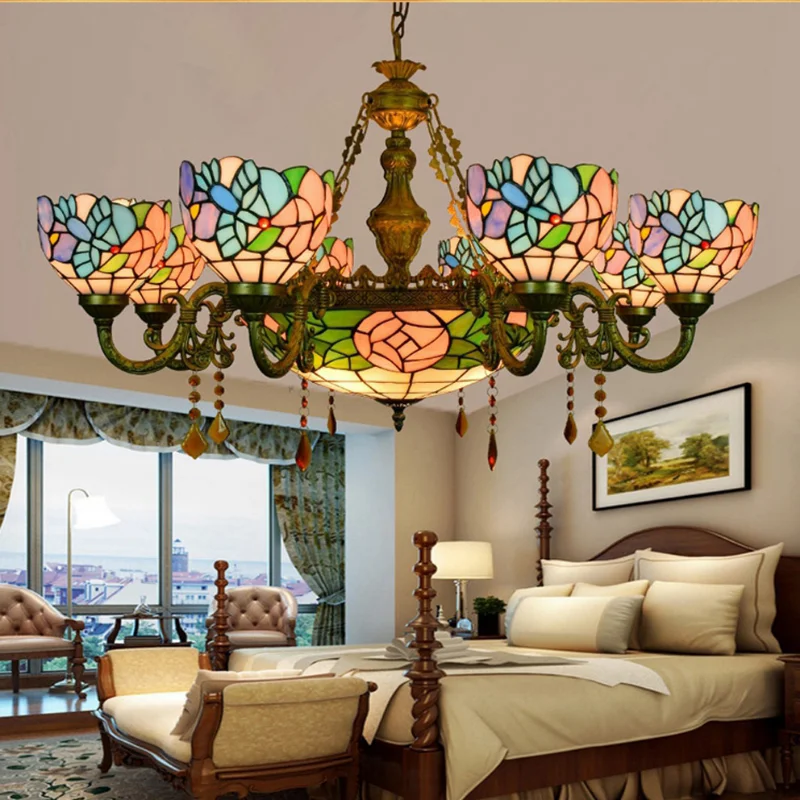 

Chandeliers Lights led 2023New Tiffany Glass Alloy LED Pendant Lamps LED Lighting For Dinning Room Foyer Retro Design Decoration