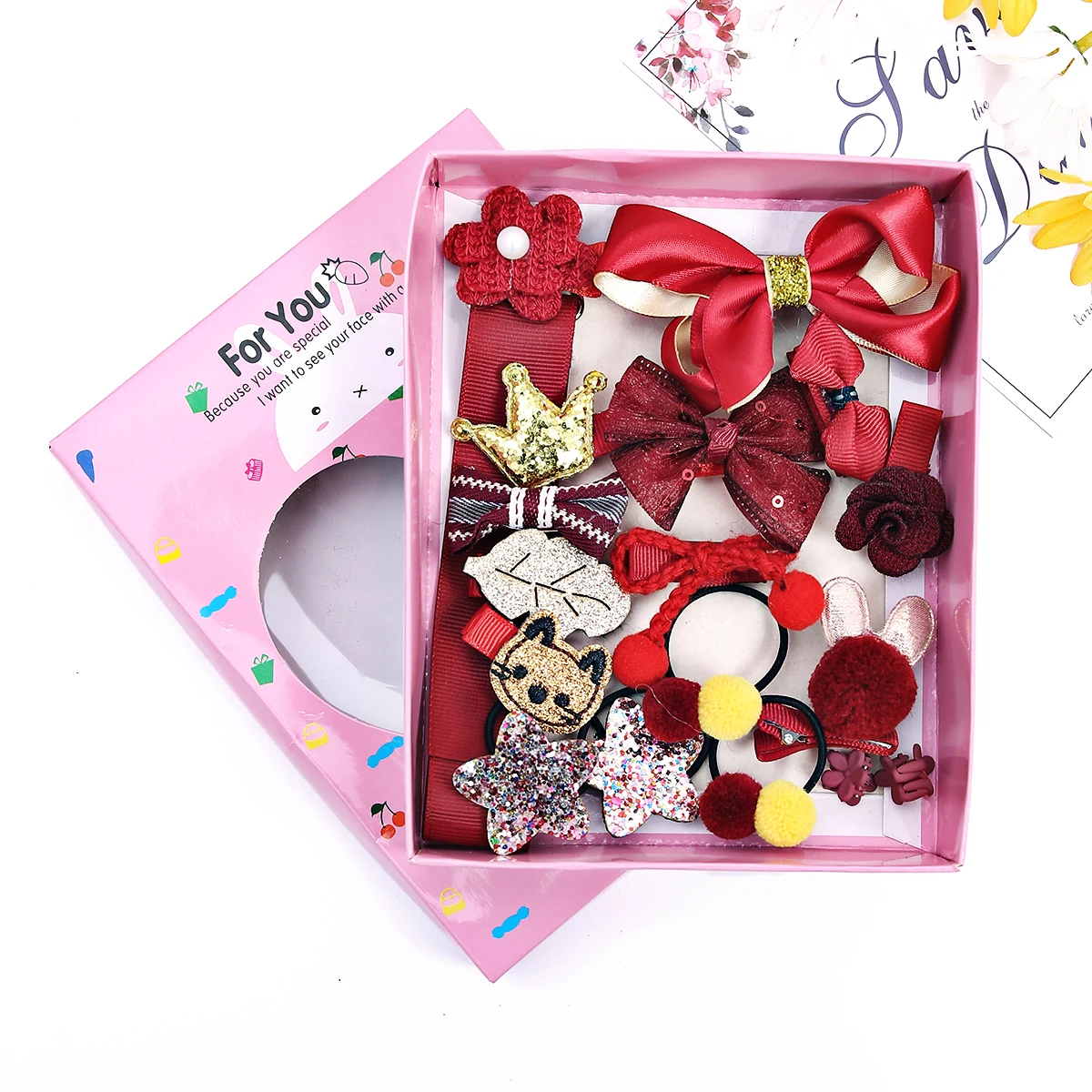 

18Pcs Girls Hair Clip Set Cute Hair Accessories Girl Cartoon Hair Clip Headwear Bow Flower Animal Hairpin Elastic Headdress Gift