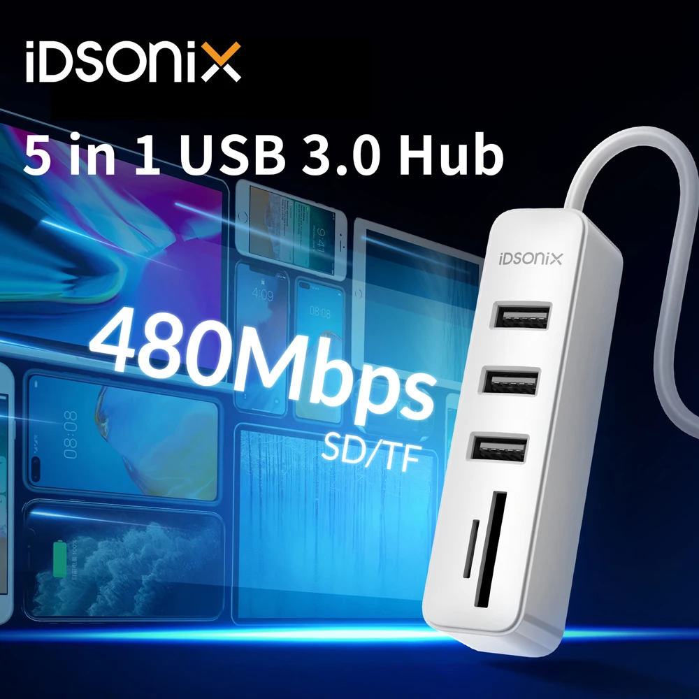 USB-концентратор iDsonix 5 в 1, USB 3,0, 5 Гбит/с, 5 портов