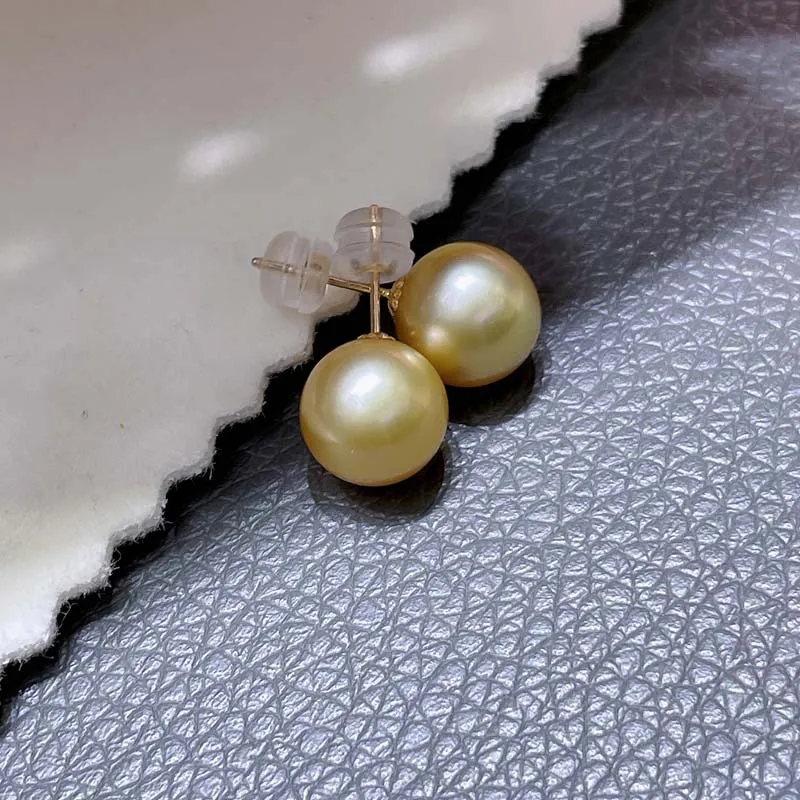 

Elegant Natural 10-11mm Sea Genuine Golden Pearl Earring Free Shipping Stud Earrings For Women