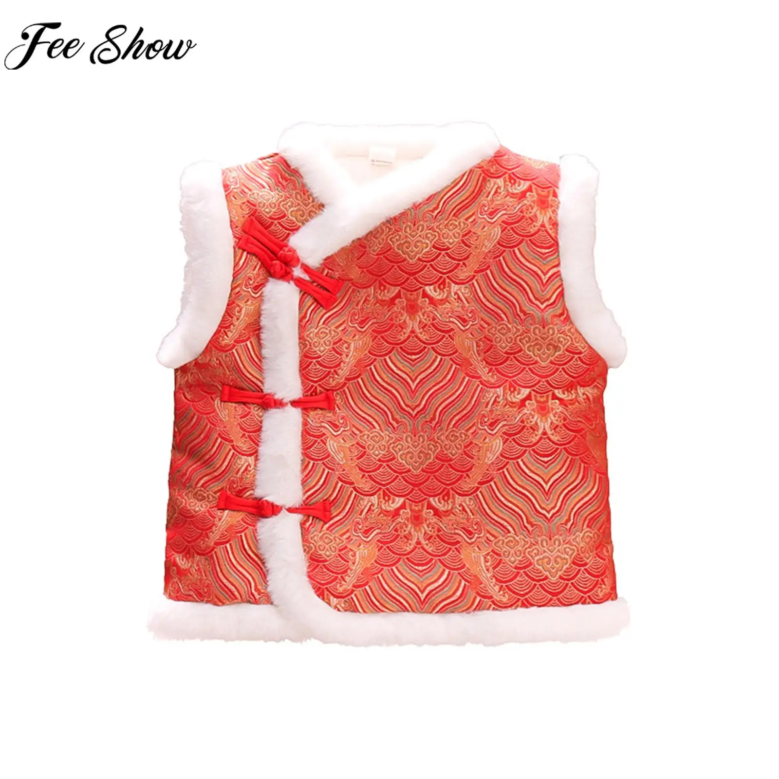 

Детский плюшевый теплый жилет для девочек, кардиган, топ, китайский костюм Тан, жилет для весенней фотосъемки