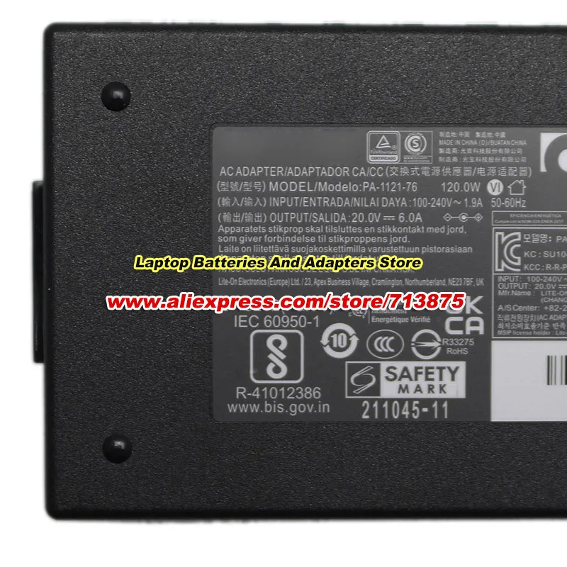 Фото Адаптер переменного тока PA-1121-76, 20В 6А 120Вт, блок питания для Alpha-V V170PNH с разъемом 5.5x2.5мм №2