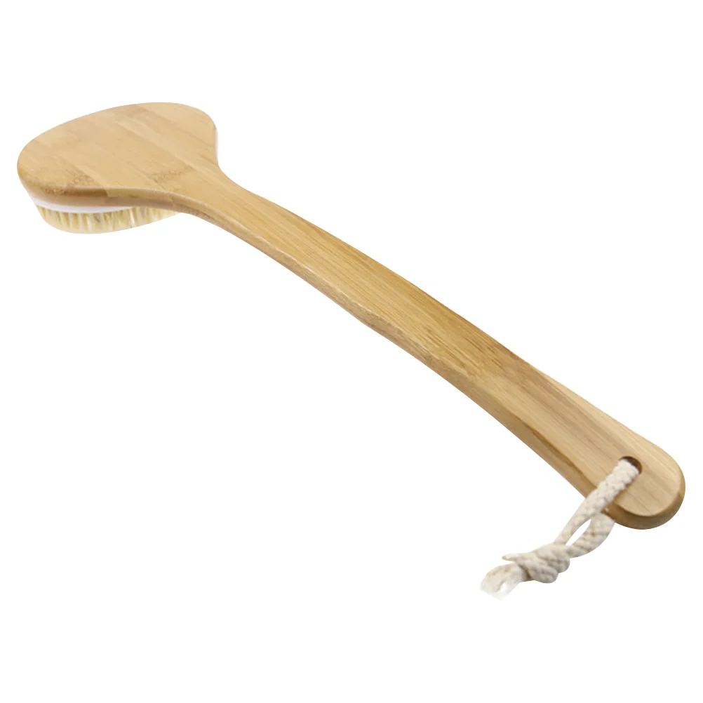 Щетка для ванны с изогнутой длинной ручкой из бамбука и щетины Нескользящая