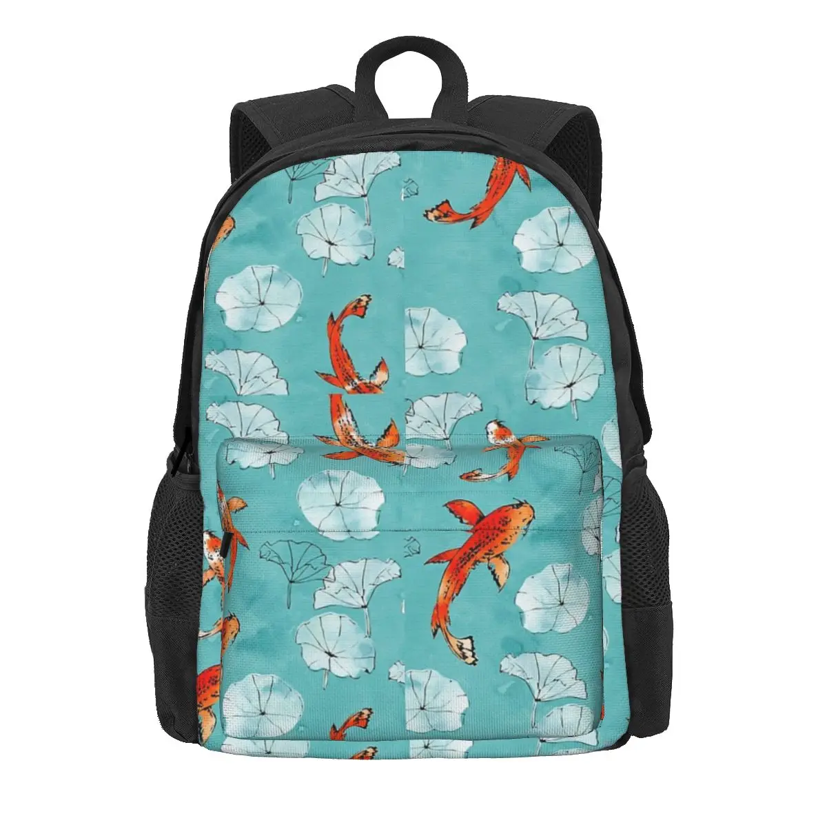 

Waterlily Koi In Turquoise Backpacks Large Capacity Student School Bag Shoulder Bag Laptop Rucksack Fashion Travel Rucksack