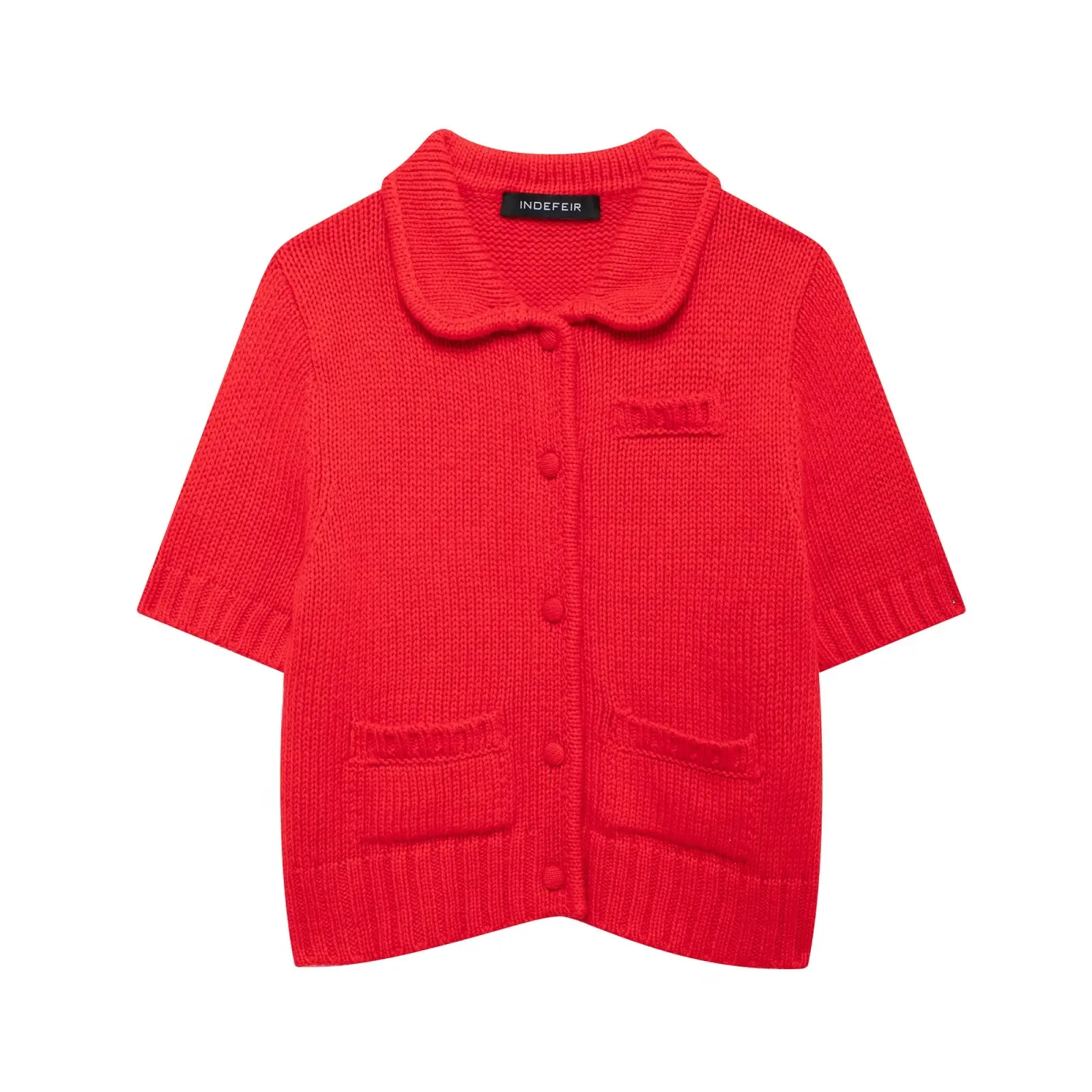 Женский трикотажный кардиган с коротким рукавом и воротником лацканами