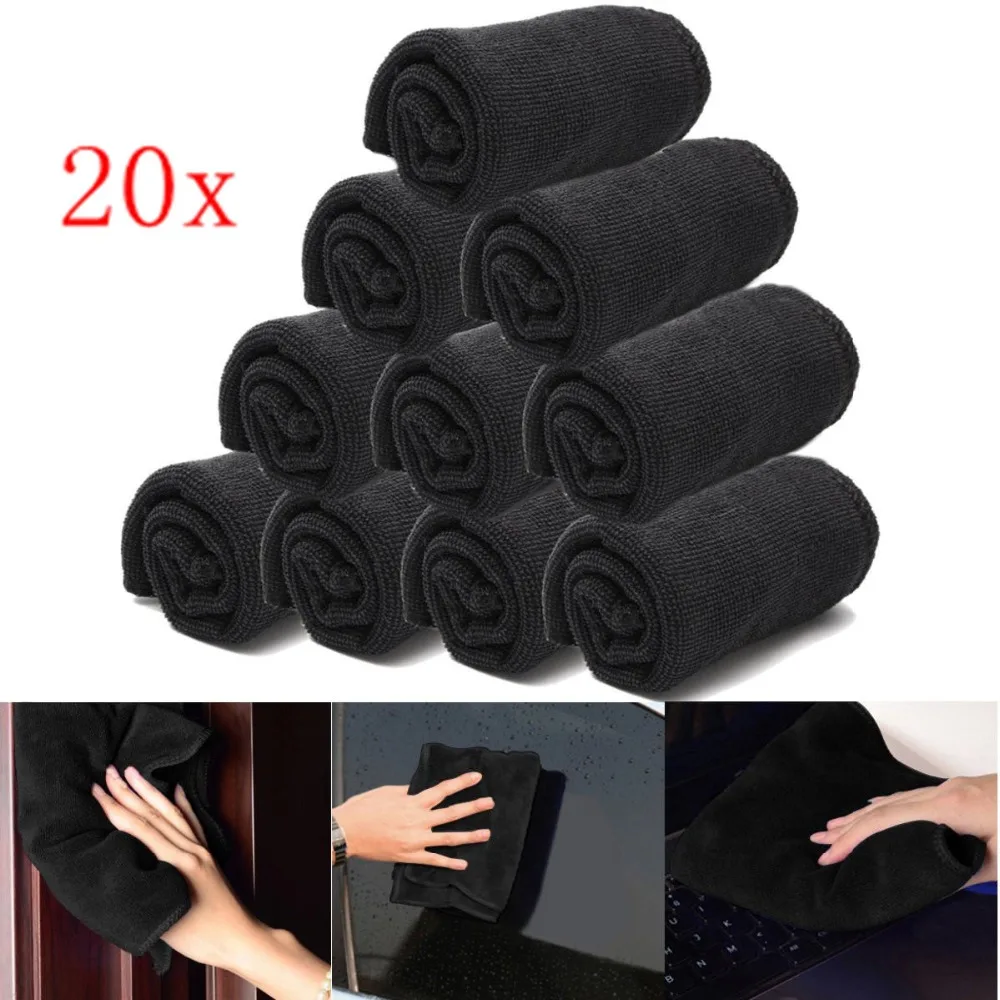 20pcsset car e polishing wash towels microfibers detailing cleaning soft cloths home window 30x30cm black free global shipping