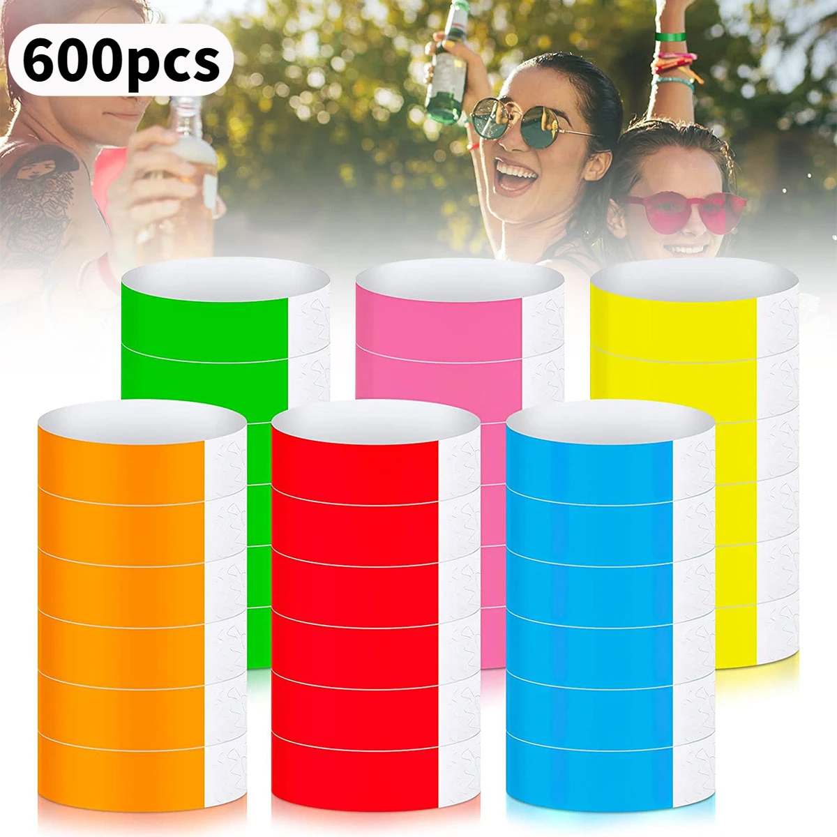 

600pcs Paper Wristbands 10x0.79" Neon Colourful Hand Bands Waterproof Lightweight Wrist Straps Party Supplies for Music Festival