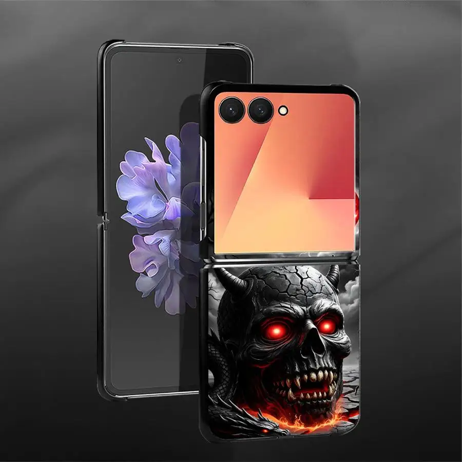 Фото Чехол для телефона с черепом дьявола и красной луной для Samsung Galaxy Z Flip 8 Flip3 Flip4 Flip6 Flip5 Flip7 FE Z Flip 7 6 5 4 3 №2