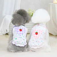 pet clothing dog clothes spring and summer thin section teddy bear clothes love strawberry plaid suspenders