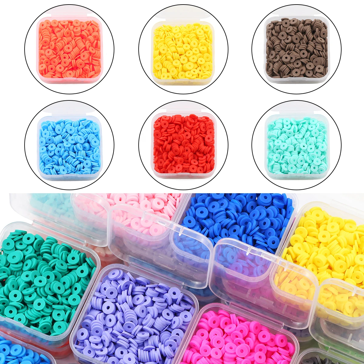 Набор бусин из полимерной глины 6 мм разноцветные плоские круглые