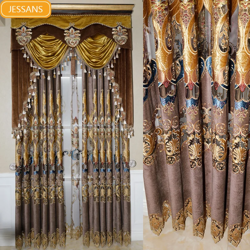 

European-style High-grade Water-soluble Embroidered Flannel Window Screen Curtains for Living Room Bedroom Finished Product