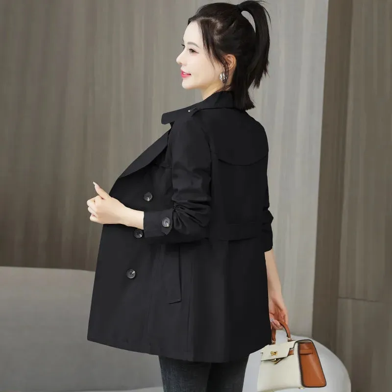 2022 New Autumn Trench Coat With Lined Women Korean Double Breasted Windbreaker Female Mid-Long Basic Outwear Casual Trench Coat images - 6