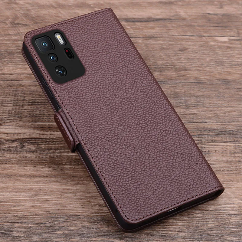 Hot Luxury Genuine Real Leather Wallet Phone Cases For Xiaomi Redmi Note 10 Note10 Pro Phone Bag Card Slot Pocket