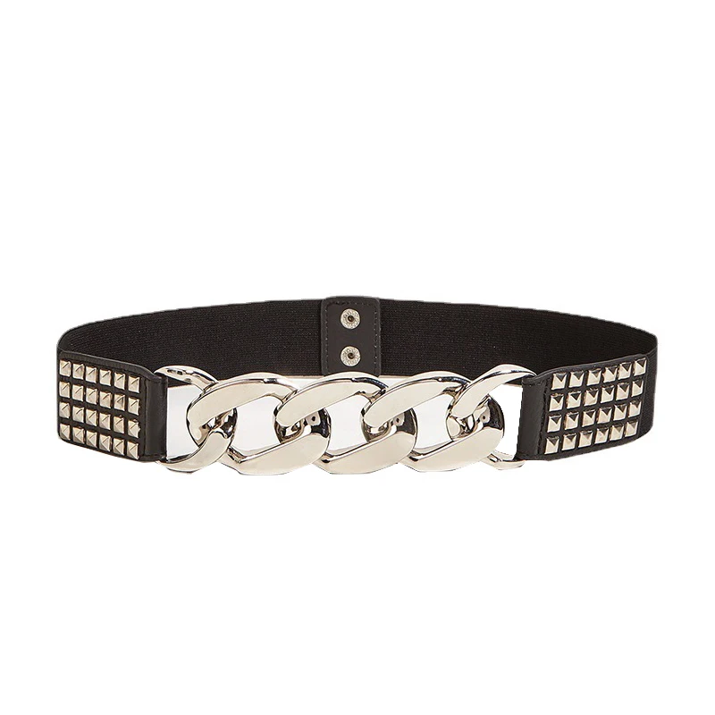

Gold Silver Chain Belt Rivet Metal Buckle Waist Belts Women Stretch Cummerbunds Ladies Dress Coat Waistband Elastic Force Belts