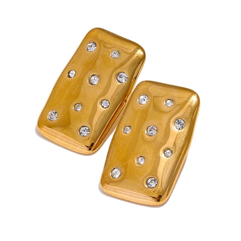 Yhpup, инкрустированные кубическим цирконием, прямоугольные квадратные золотые серьги-гвоздики, изысканные универсальные повседневные украшения из нержавеющей стали