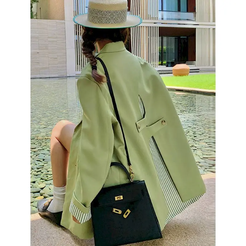 

UNXX Fashion Women Blazer Notched Collar Single Breasted Long Sleeve Stripe Patchwork Green Suit Jackets spring2023 Blazer Women