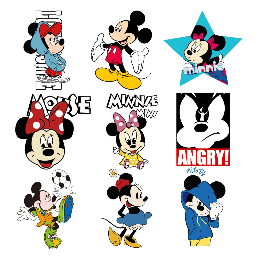 

Disney Mickey Applique Cute Heat Transfer Stickers Kawaii Iron On Patches For Woman Clothes Diy T-Shirt Stripes Custom Patch
