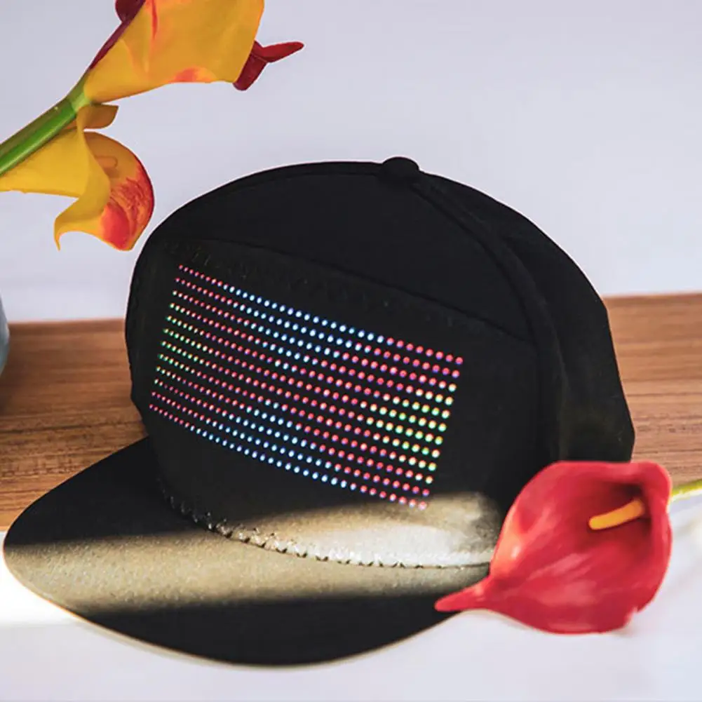 

Practical Glowing Party Hat Fine Workmanship Decorate USB Charging Multi Languages Lightweight Glowing LED Cap