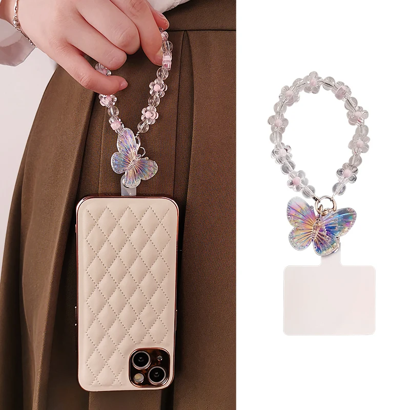 

Butterfly Crystal Flower Lanyard Phone Pendant Case Universal Anti-lost Lanyard Lanyard Portable Lanyard Handmade Crystal Beaded
