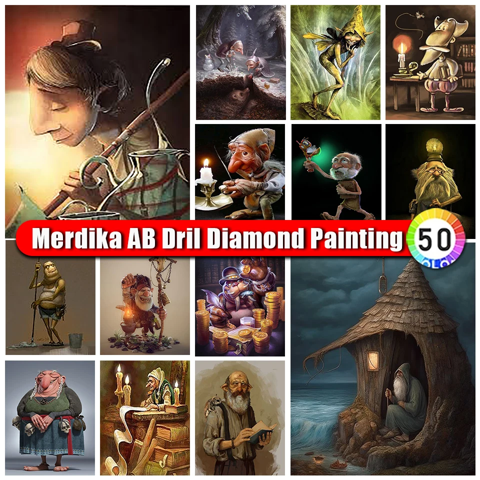 

Merdika Zipper Bag AB Diamond Painting Kids Rhinestone Picture 5d Diy Diamond Embroidery Cartoon Old Man Mosaic Home Decor