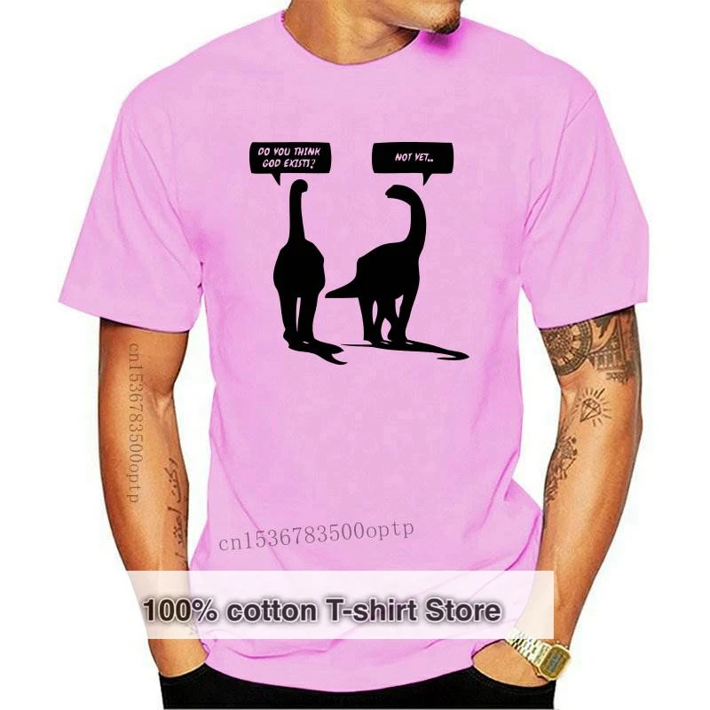 

Новая забавная футболка с динозаврами: Присутствует ли Бог, бронтозавр, атеист, церковь, серый, белый