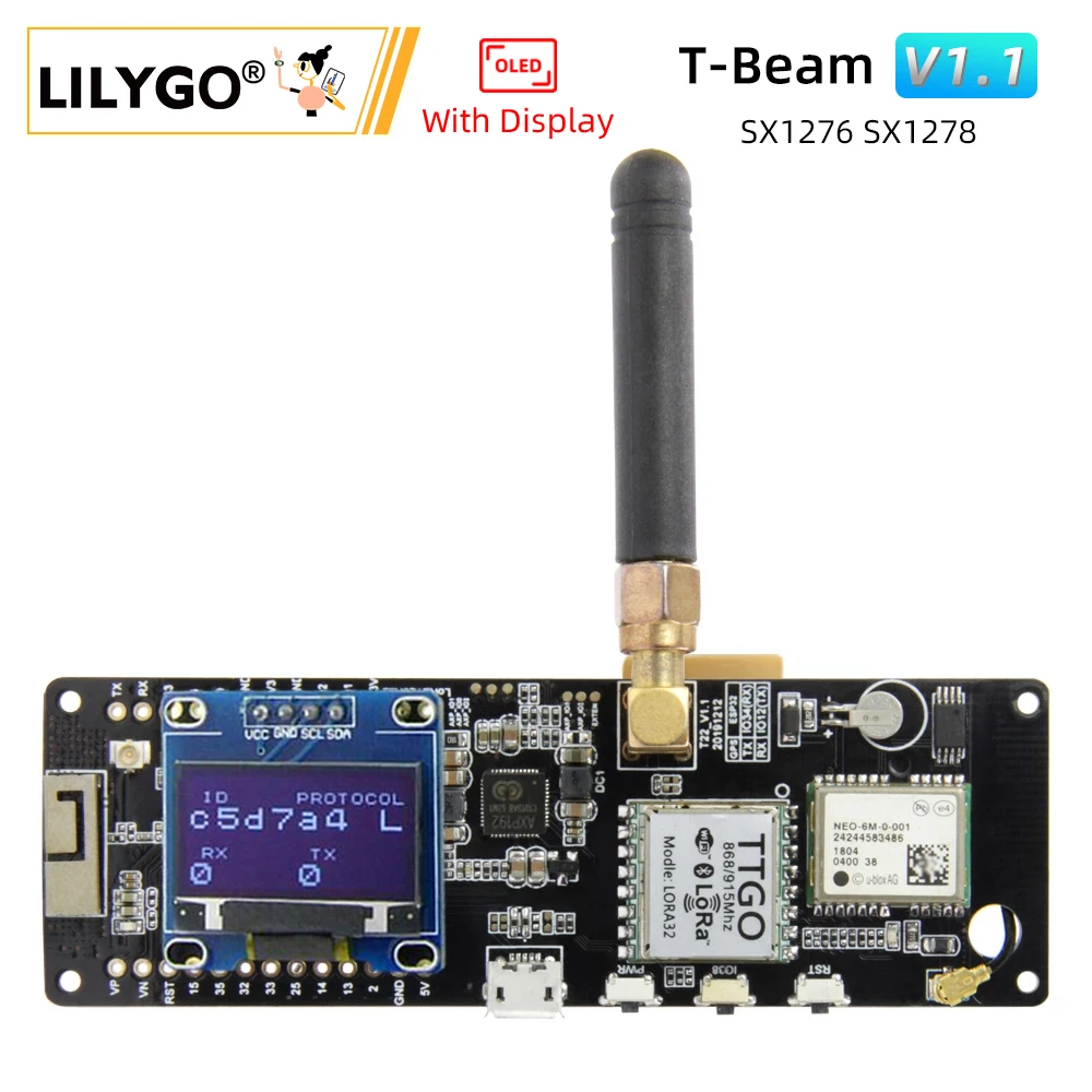 LILYGO® TTGO T-Beam V1.1 LoRa ESP32 With OLED 433/868/915/923Mhz Development Module Wireless GPS NEO-6M SMA 18650 Battery Holder