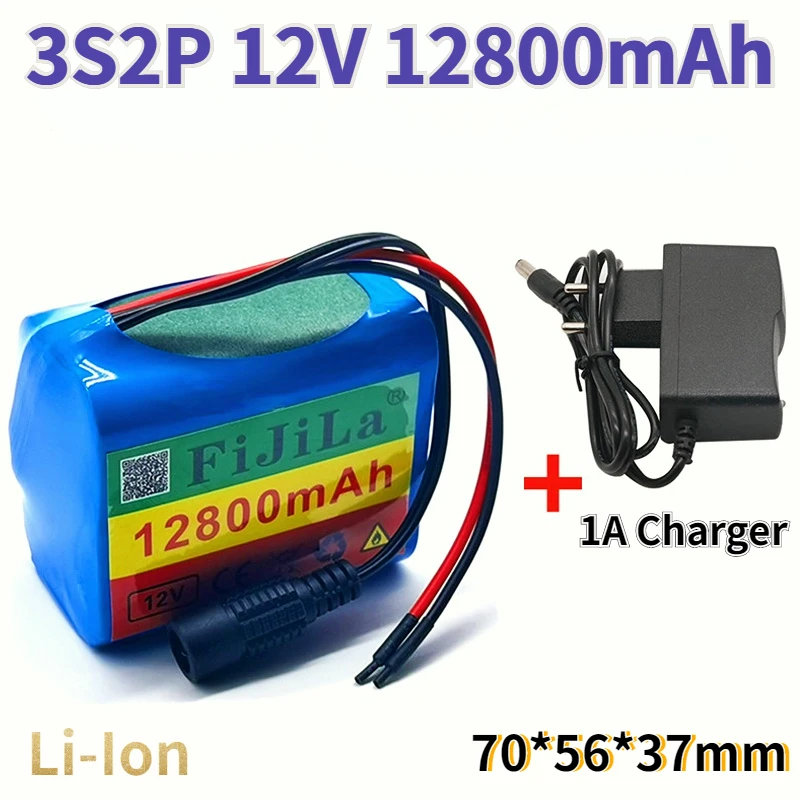 

3s2p 12v 12800mah 18650 li-ion battery 12.8ah rechargeable batteries with bms lithium battery packs protection board + charger