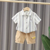 baby boy clothing set summer casual children clothing for boy short sleeve tops plaid print shirt shorts toddler kids 0 5 years