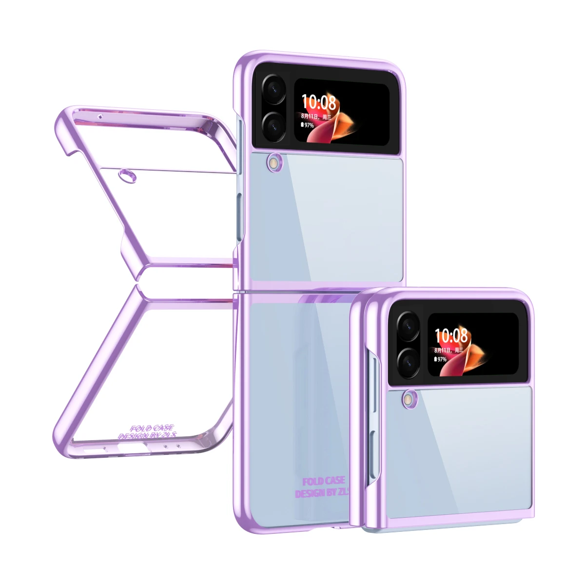 

Electroplated Plating Clear Cover For Samsung Galaxy Z Flip4 3 Transparent Glossy Ultra Thin Hard PC Armor Case