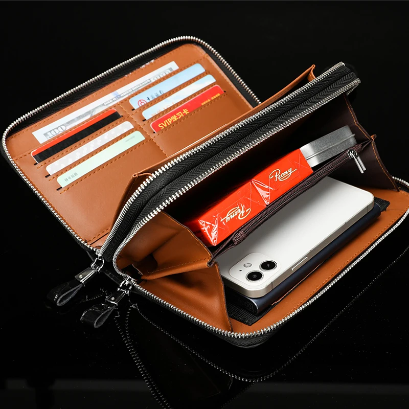 Мужская сумка из крокодиловой кожи с двойной молнией длинный кошелек для карт