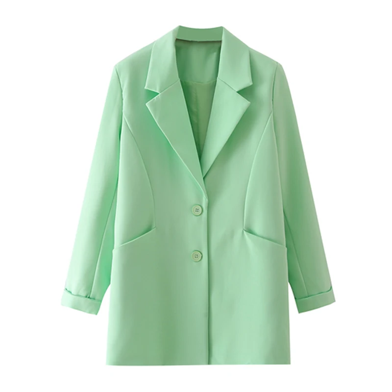 

Spring Women Green Blazers Casual Office Lady Suit Jacket Loose Long Sleeve Notched Collar Single-breasted Female Blazer Outwear