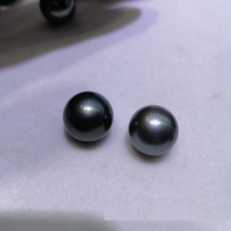 

Huge Hige-end Pair Of 13-14mm Natural Sea Genuine Black Peacock Round Good Luste Loose Pearl Gemstone Rings
