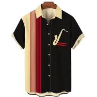 mens button down summer hawaiian shirts saxophone 3d print loose short sleeve classic beach aloha party shirts eu size s 5xl