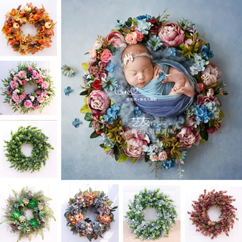 Christmas Newborn Photography Props accessories Artificial Flower Wreath Baby Photo Shoot Props Fotografia Wedding Decoration