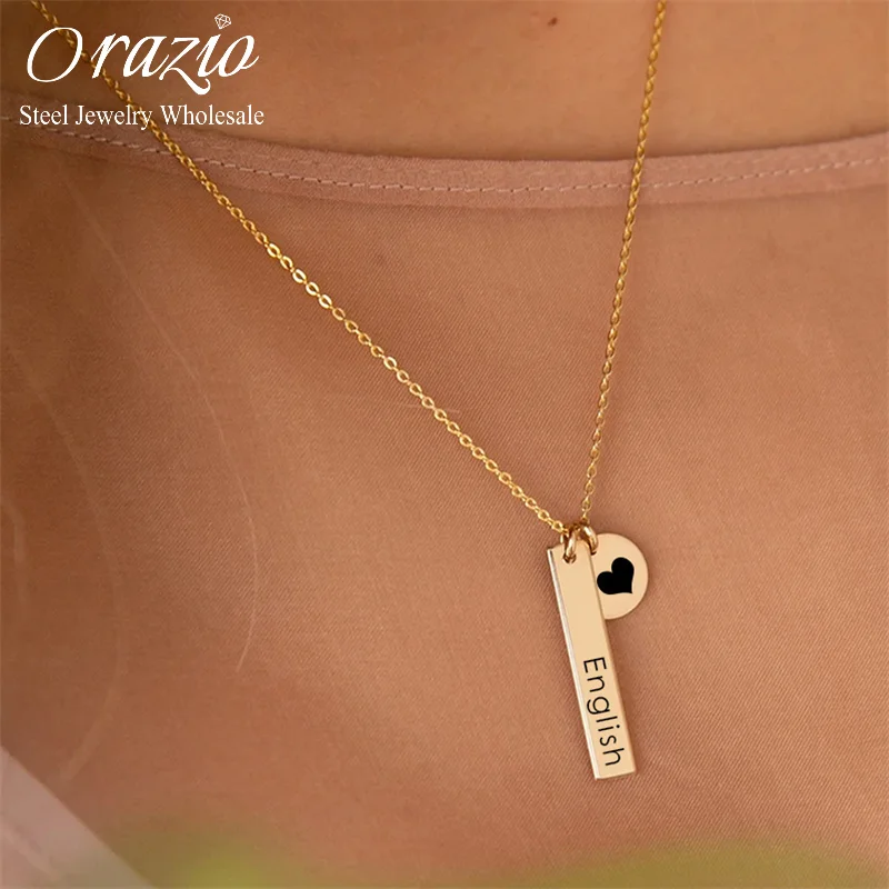 

Orazio Custom Name Stainless Steel Necklace for Women Men 14K Gold Personalized 2pcs Pendants Neck Chains Couple Choker Gift