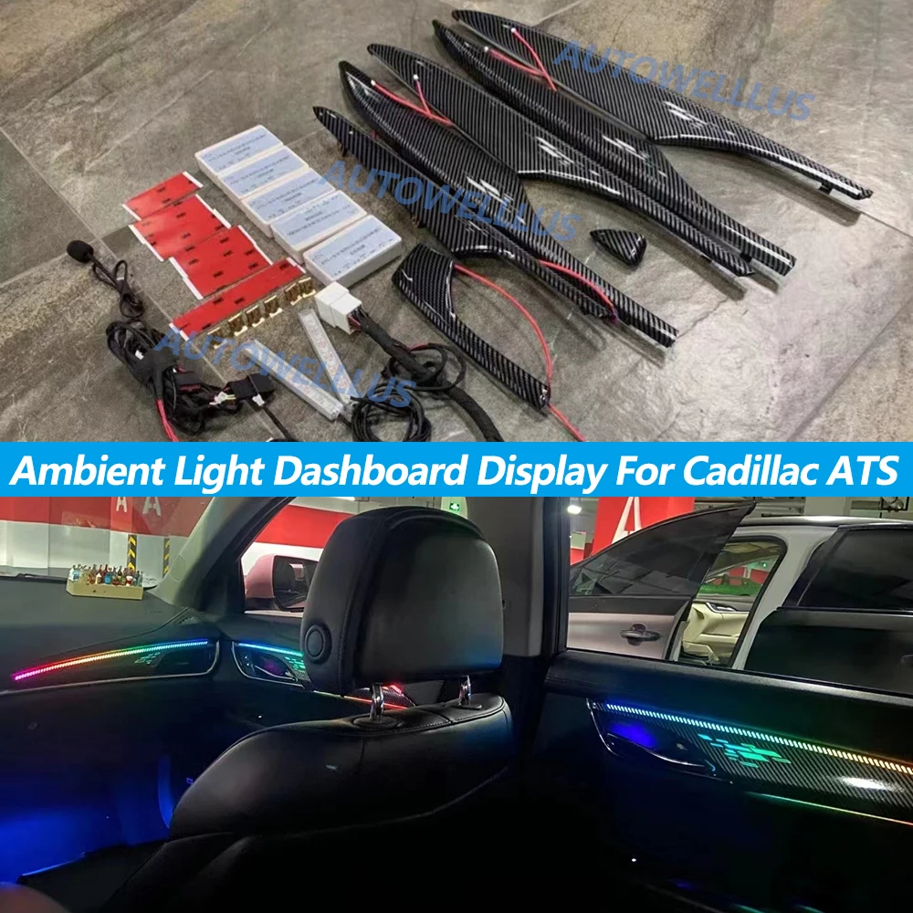 

Автомобильная панель для двери из углеродного волокна, окружающая модель для Cadillac ATS, неоновое освещение, светильник атмосфера, управление рулем