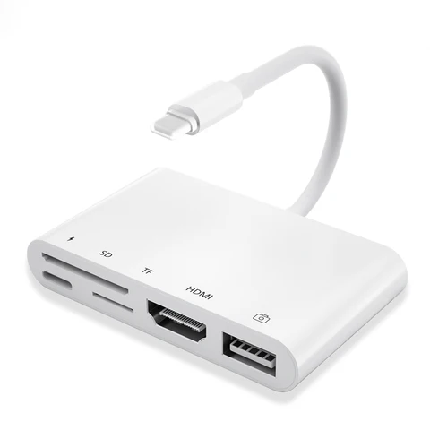 Адаптер Lightning/HDMI для iPhone, iPad/TV, OTG-адаптер с двумя USB-портами, адаптер для микрофона iPhone для прямой трансляции с зарядкой