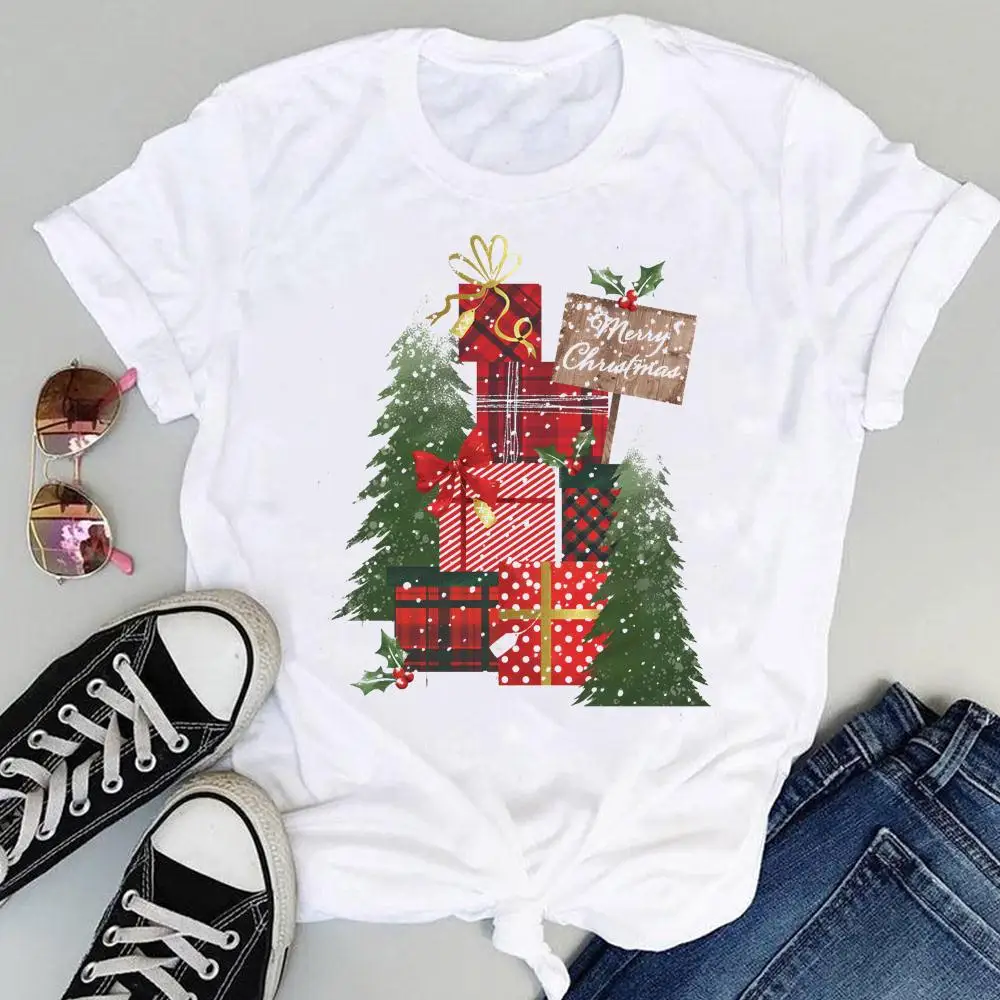 

CLOOCL Merry Christmas T-Shirts Christmas Tree Gifts Sticker Printed Tees Xmas Theme Women Shirts Casual Clothing Dropshipping