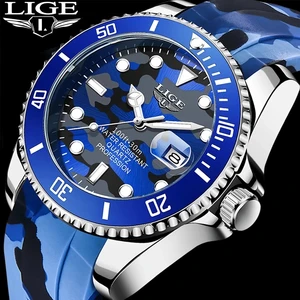 LIGE Fashion Men Watch Top Brand Luxury Waterproof Sport Mens Watches Silicone Automatic Date Milita