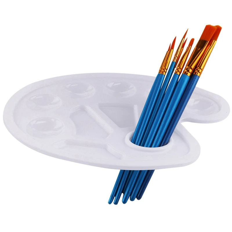 

10Pieces Round Pointed Tip Nylon Hair Brush Set With 2 Piece Paint Tray Palette