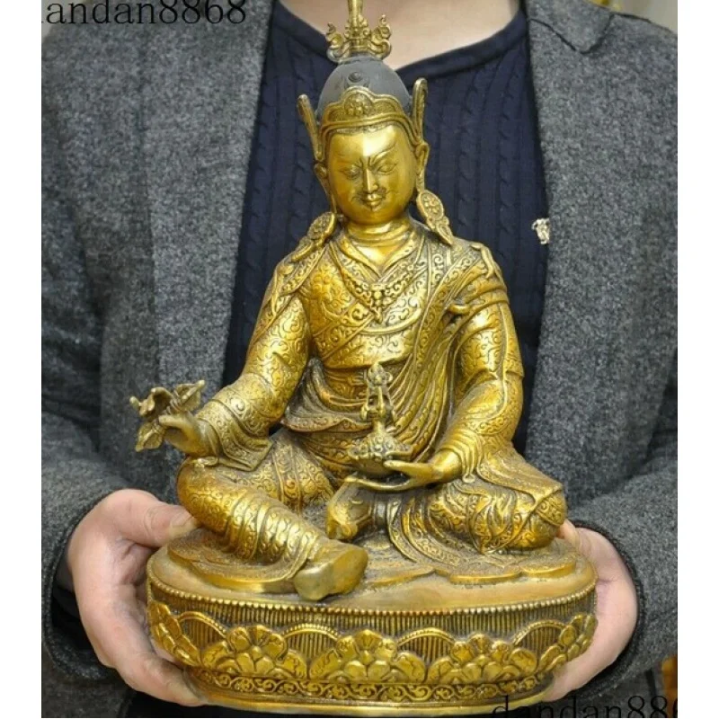 

12"old Tibetan Buddhist Bronze Gilding Padmasambhava Master Buddha Statue