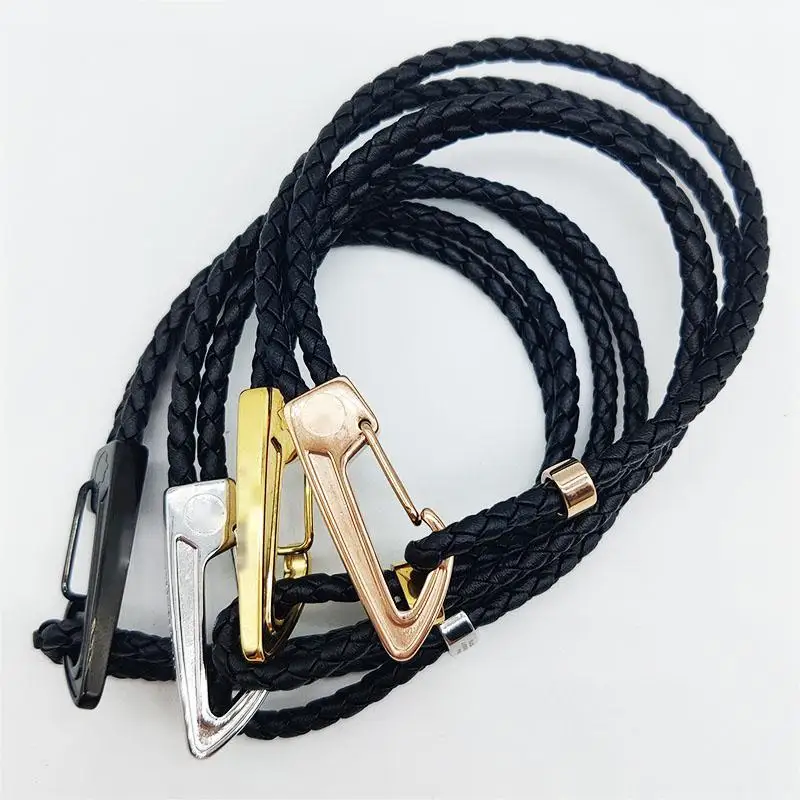 JW73 MB  Leather Bracelet Lobster Clasp With Six Star Couple Rope For Men