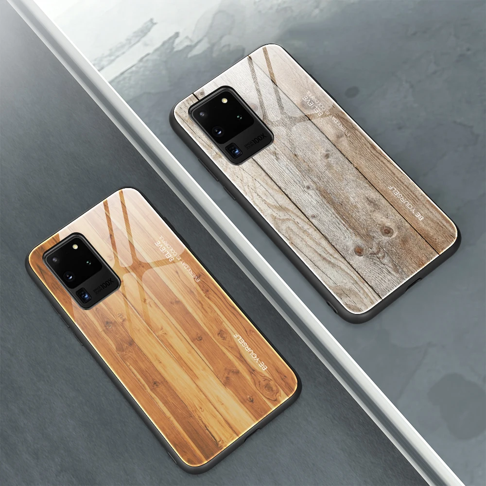 Чехол из закаленного стекла для Samsung Galaxy S22 S21 S20 Ultra Plus FE чехол с деревянным стеклом
