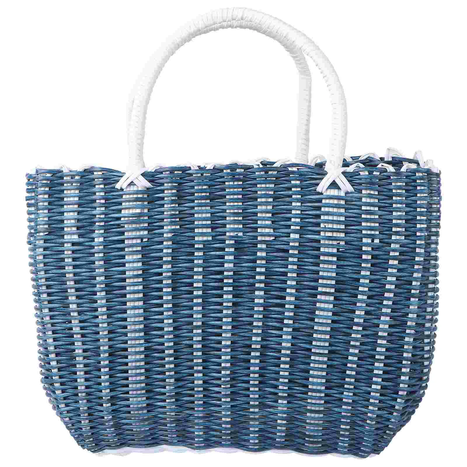 

Basket Woven Bag Shopping Toteplastic Market Handle Grocery Beach Bags Storage Picnic Handles Straw Baskets Rattan Wicker Shower