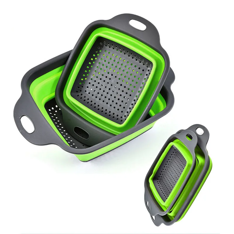 

Folding Silicone Drain Basket Fruit Vegetable Washing Basket Foldable Strainer Colander Collapsible Drainer Kitchen Storage Tool